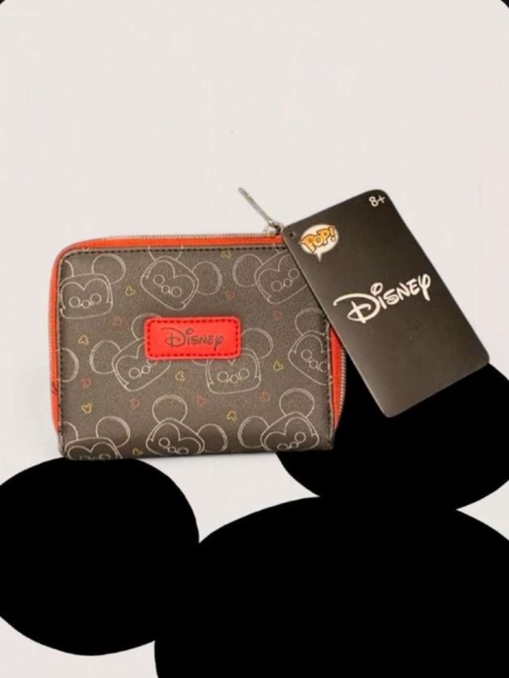 Disney Gray Mickey Outline Zip Wallet with Red Trim